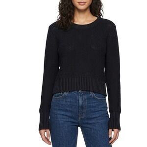 T by Alexander Wang Black Chunky Knit Crewneck Sweater Pointelle Detail Womens